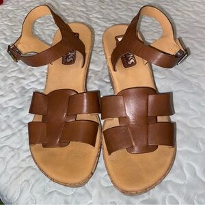 Korks by Kork ease womens sandals Size 8 brown leather uppers 2 3/4 inch heel
